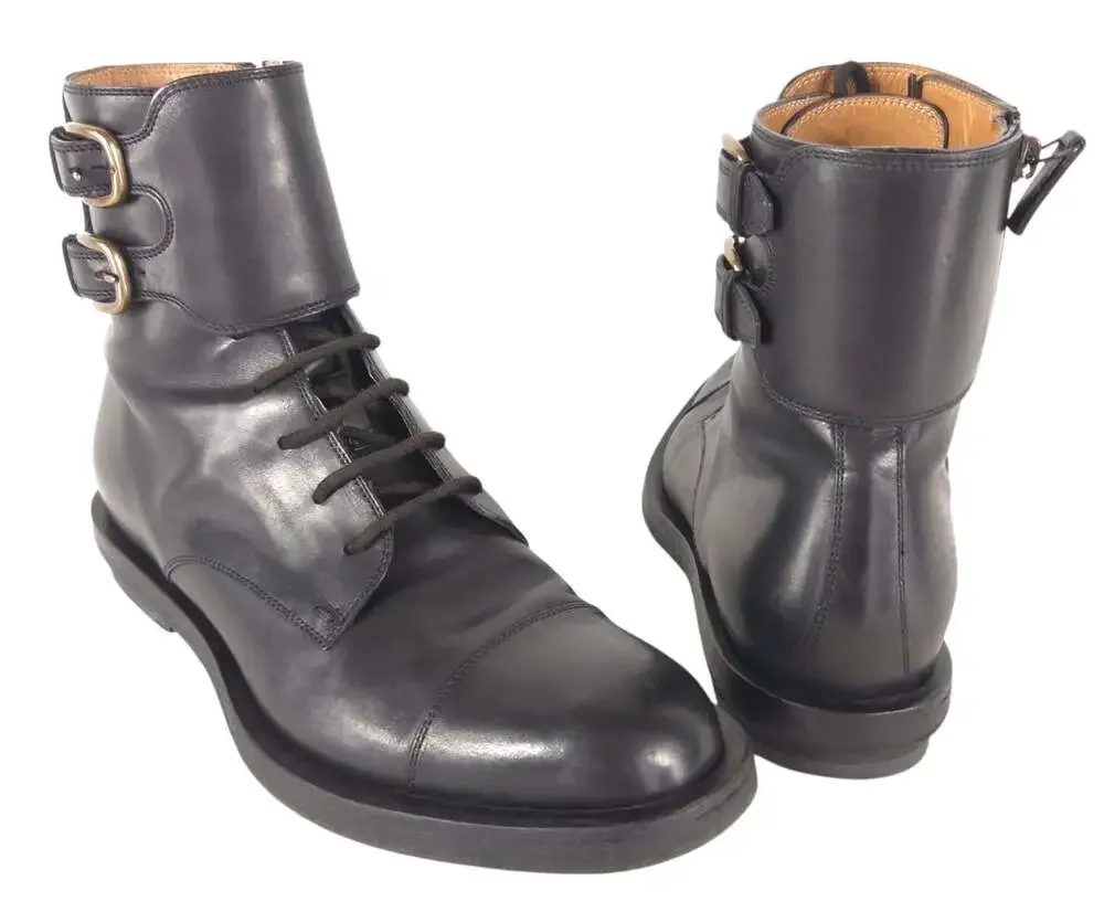 Gucci Leather Combat Boots US 9.5 IT 42.5 Mens Black Lace Up Buckle $1250